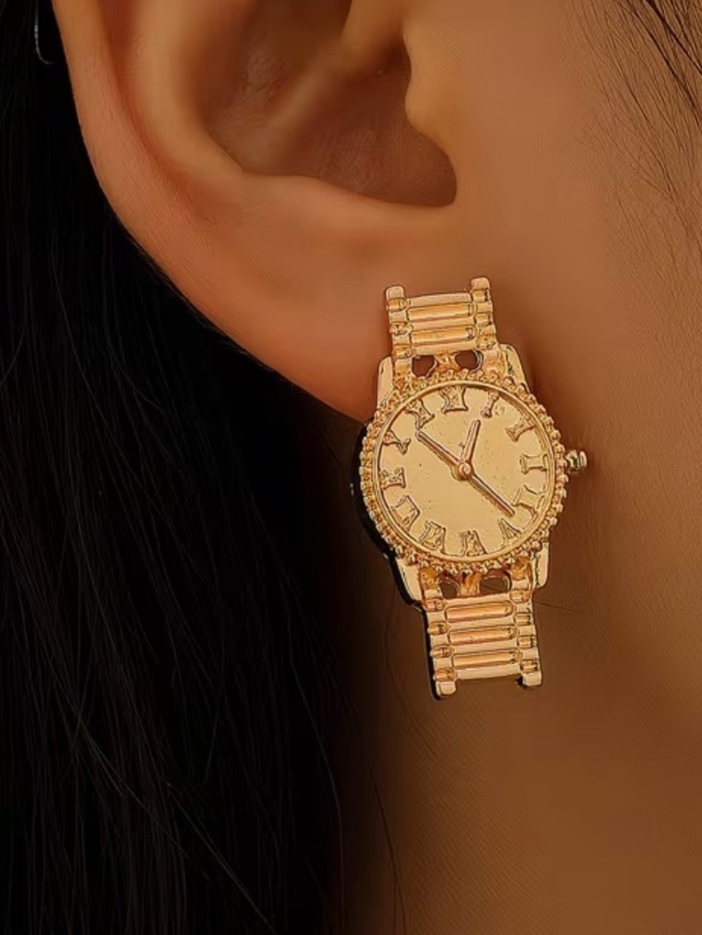 Gold Watch Face Earrings - Women's Fashion Accessory